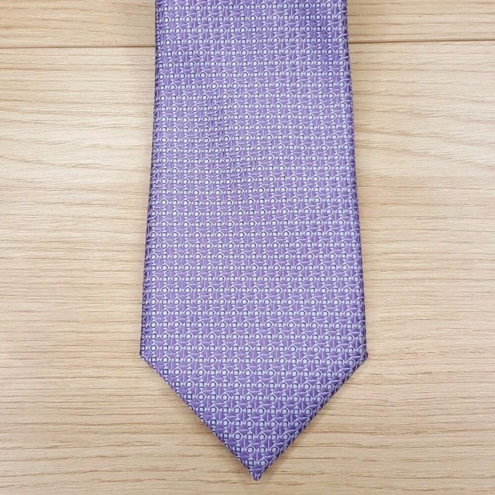 ALFANI Mens Neck Tie Purple Geo Neat Pointed Slim Classic Necktie